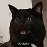animal, black_cat, cat, christmas_tree, closeup, cute, domestic_cat, ears, expression, eyes, feline, fluffy, fur, holiday_decor, household, indoor, mouth_open, pet, portrait, whiskers