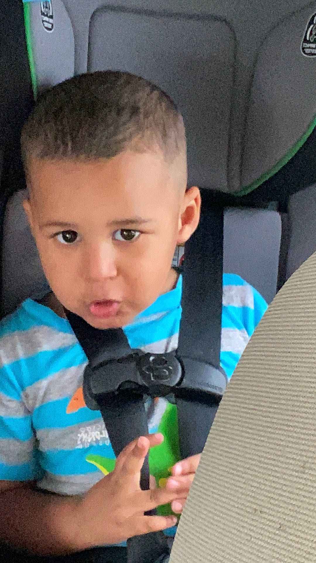 Aiden joined the competition — help win amazing prizes! auto_part, baby, baby_toddler_clothing, buzz_cut, car_seat, car_seat_cover, child, crew_cut, electric_blue, family_car, finger, fruit, fun, head_restraint, nail, person, seat_belt, sitting, thumb, toddler