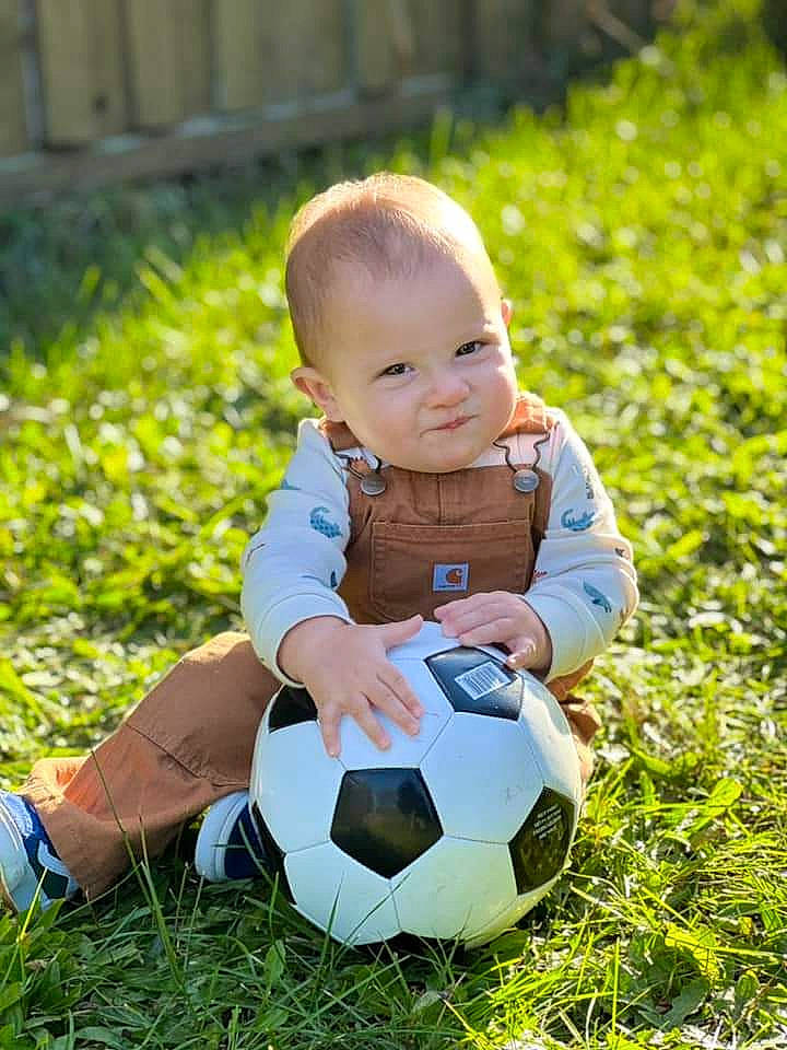 Oaklee joined the competition — help win amazing prizes! baby, baby_toddler_clothing, ball, electric_blue, flash_photography, football, fun, grass, grass_family, happy, lawn, leisure, mammal, people_in_nature, person, plant, playing_with_kids, soccer, sports_equipment, toddler