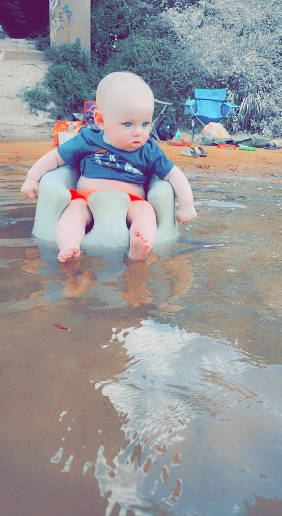 Dawson joined the competition — help win amazing prizes! arm, barefoot, child, freezing, fun, hand, happy, inflatable, leg, leisure, ocean, person, personal_protective_equipment, plant, recreation, reflection, toddler, toy, tree, water