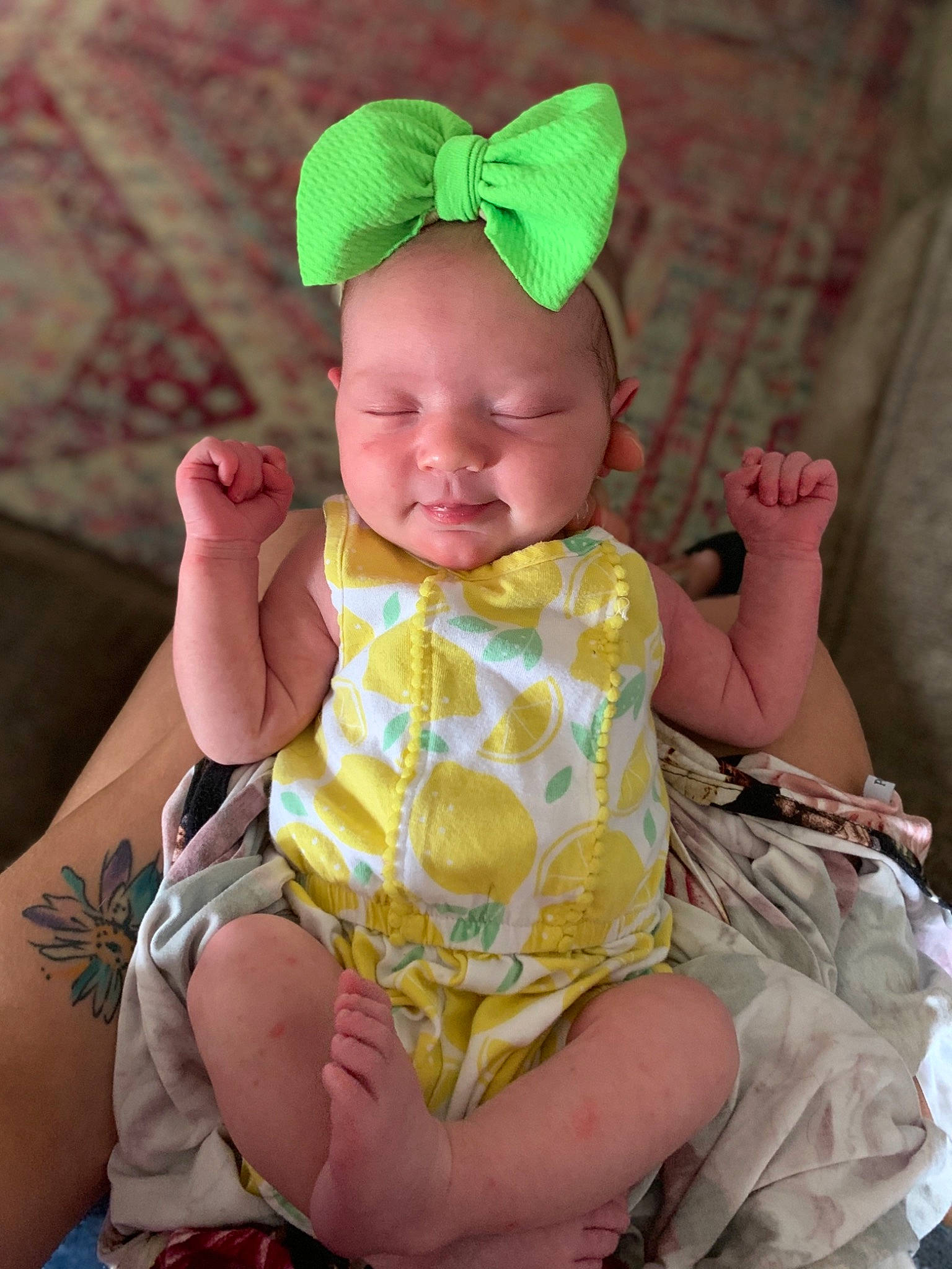 Charleigh is registered to the contest to win money with this photo: baby, baby_toddler_clothing, child, diaper, hair_accessory, person, toddler, yellow