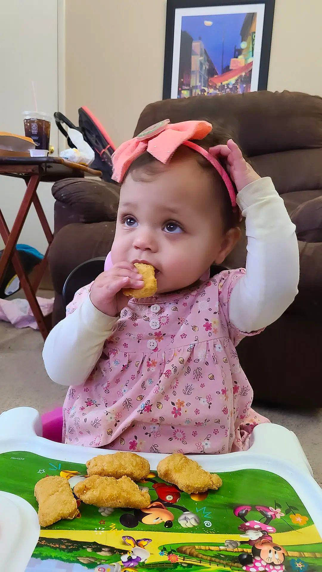 Juliet joined the competition — help win amazing prizes! baby, baby_toddler_clothing, chair, child, cuisine, dish, dress, event, food, food_craving, green, person, plate, sharing, skin, sweetness, table, tableware, television, textile