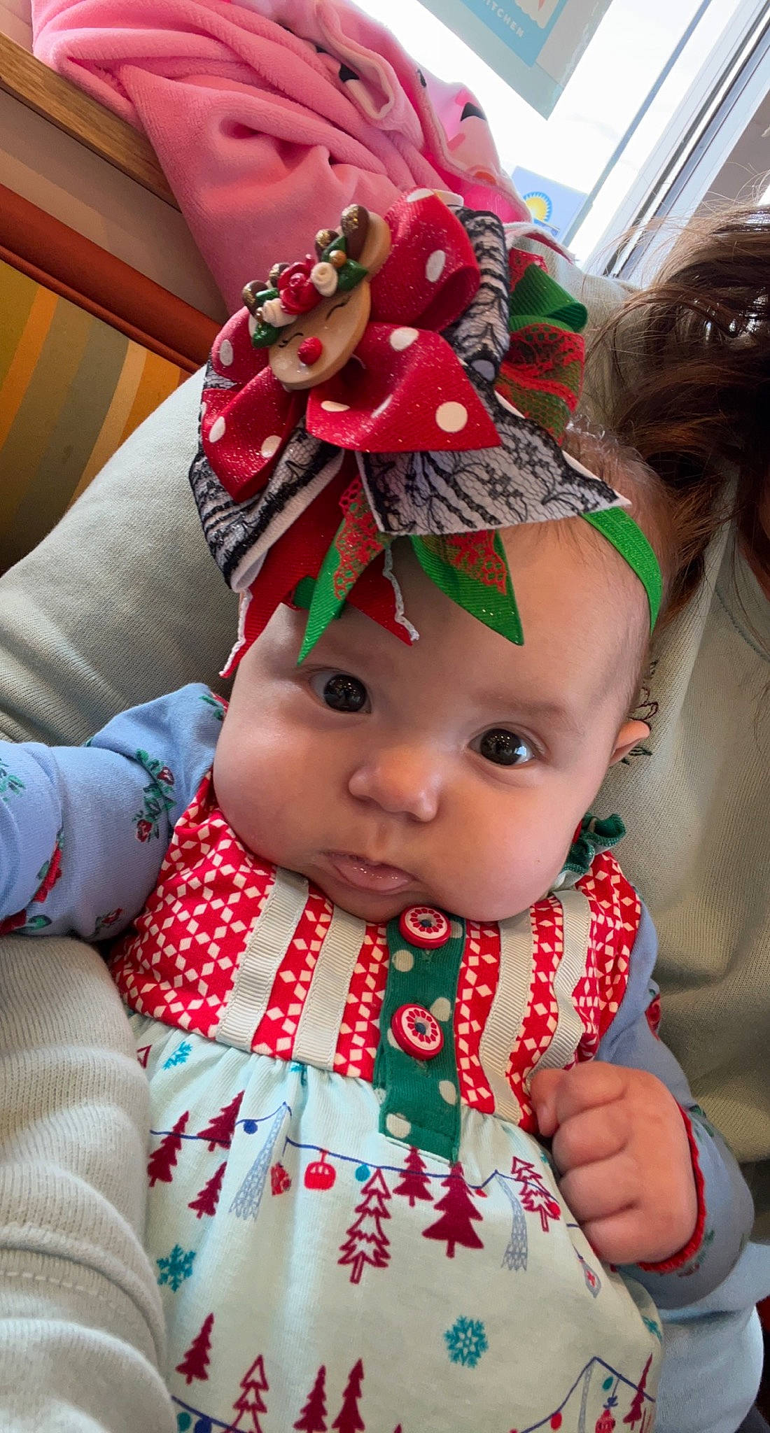 Baylee joined the competition — help win amazing prizes! child, costume, costume_hat, dress, event, eye, eyelash, face, fashion_accessory, fashion_design, hairstyle, happy, headgear, headwear, pattern, person, pink, red, skin, sleeve