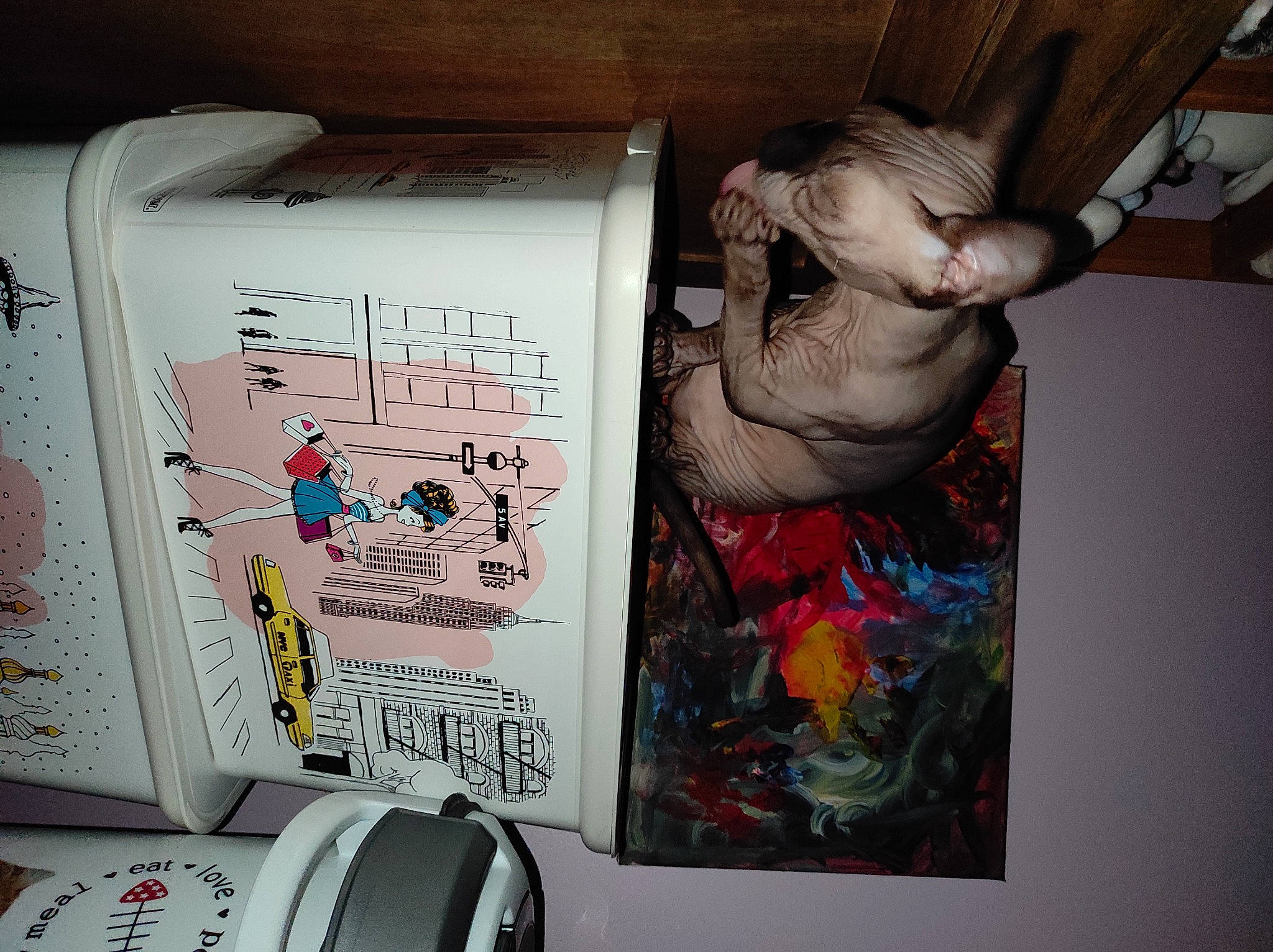 Felina a rejoint le concours — aidez-le/la à gagner de superbes lots ! art, box, carmine, carton, creative_arts, drawing, fiction, fictional_character, flesh, font, illustration, ink, machine, packaging_and_labeling, painting, paper, room, toy, visual_arts, wood