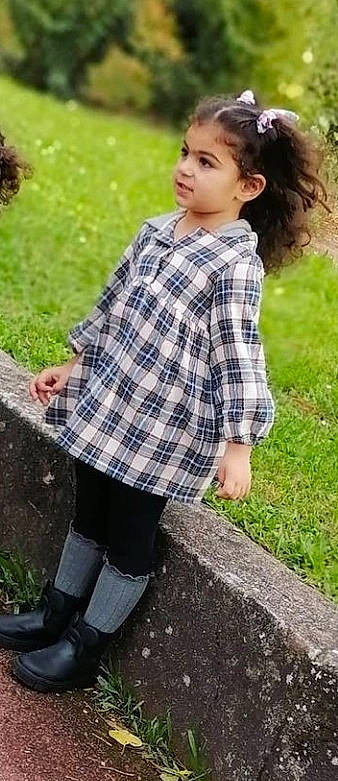 Lucy participe au concours pour gagner de l'argent avec cette photo : blazer, blond, dress_shirt, formal_wear, grass, happy, knee, outerwear, pattern, people_in_nature, person, photograph, plaid, plant, sleeve, snapshot, street_fashion, tartan, textile, toddler