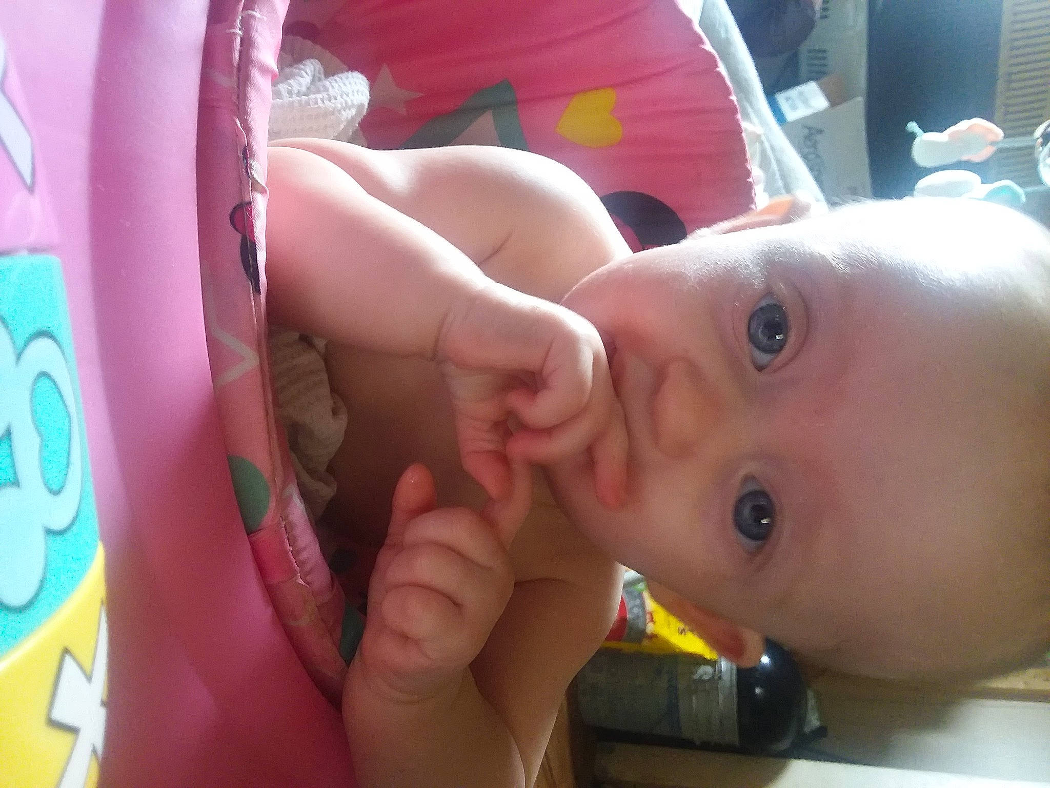 Lois is registered to the contest to win money with this photo: baby, cheek, chest, child, eye, finger, mouth, nose, person, selfie, skin, thumb, toddler