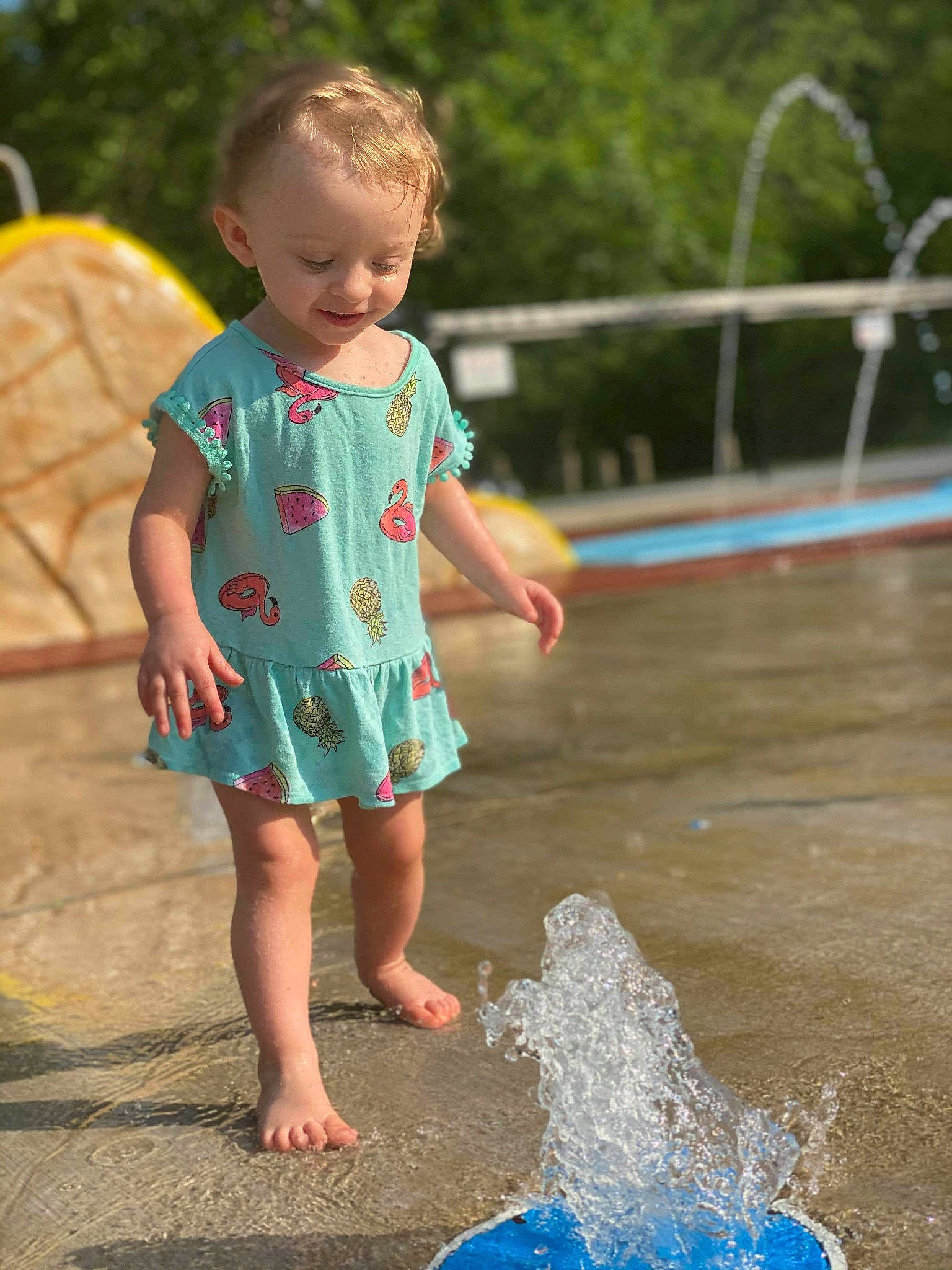 Braeley Rose is registered to the contest to win money with this photo: barefoot, child, fun, leisure, park, person, play, recreation, smile, summer, toddler, vacation, water, water_park