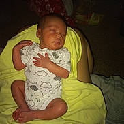 Jefphon is registered to the contest to win money with this photo: newborn, baby, sleeping, onesie, cloud_pattern, blanket, yellow_blanket, legs, indoor, cozy, infant, child, peaceful, resting, skin, foot, hand, person, nighttime, soft