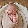 Léo a rejoint le concours — aidez-le/la à gagner de superbes lots ! newborn, baby, sleeping, wrapped, blanket, basket, white_knit, wooden_floor, cozy, peaceful, infant, cute, portrait, soft, warm, resting, child, indoors, closeup, swaddled