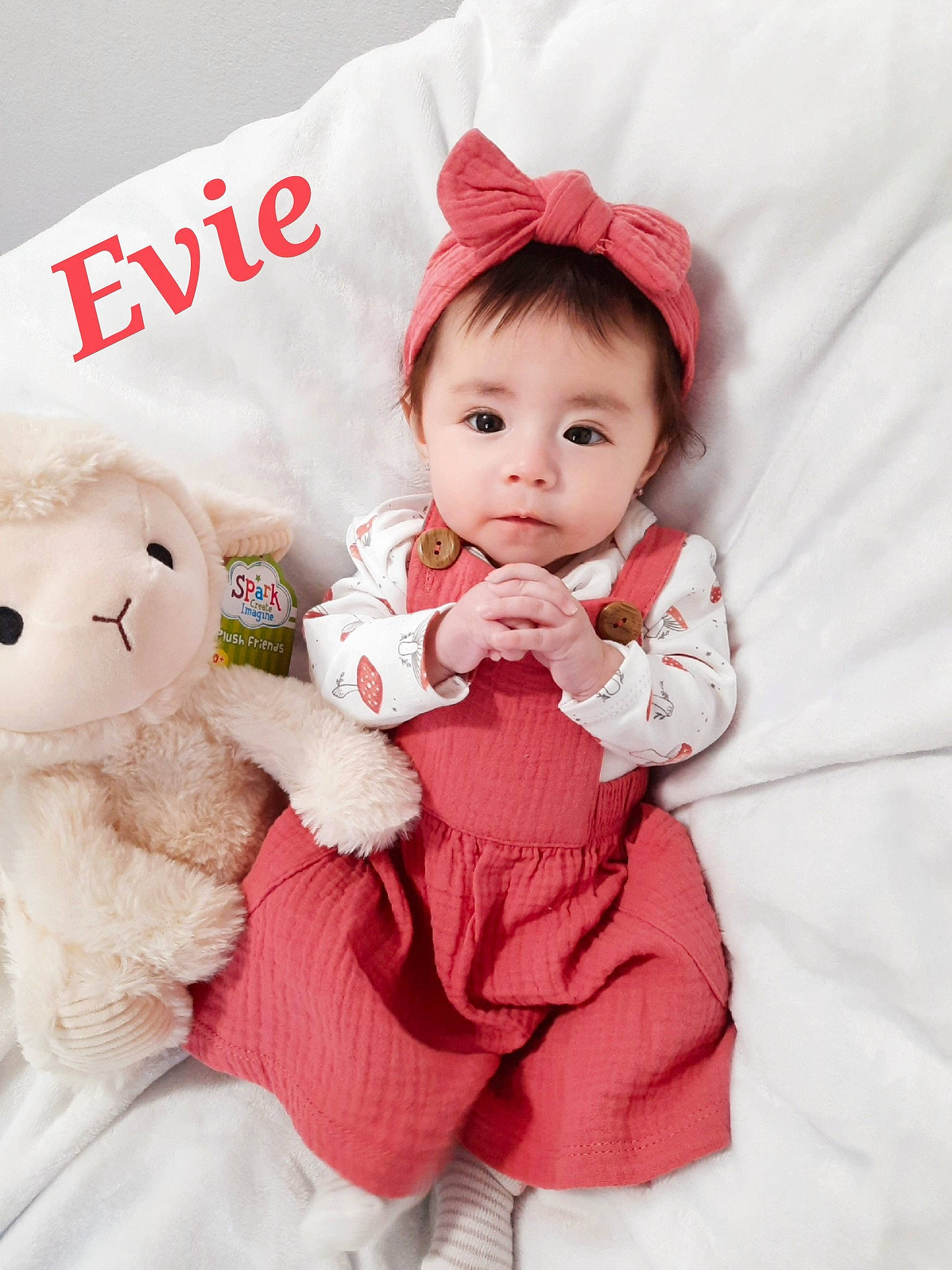 Evyanna is registered to the contest to win money with this photo: baby, baby_toddler_clothing, beauty, child, clothing, dress, gesture, happy, organ, pattern, person, pink, red, skin, sleeve, smile, teddy_bear, textile, toddler, toy