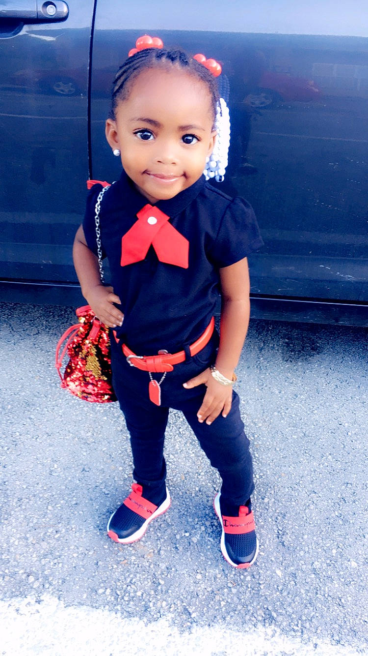 Alani joined the competition — help win amazing prizes! blue, cheek, child, child_model, electric_blue, footwear, head, jeans, person, red, shoe, smile, standing, toddler, trousers