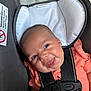 baby, baby_boy, baby_girl, car_seat, child, clothing, cute, expression, face, happy, head, human, indoor, infant, infant_clothing, newborn, portrait, safety_strap, seat_belt, smile