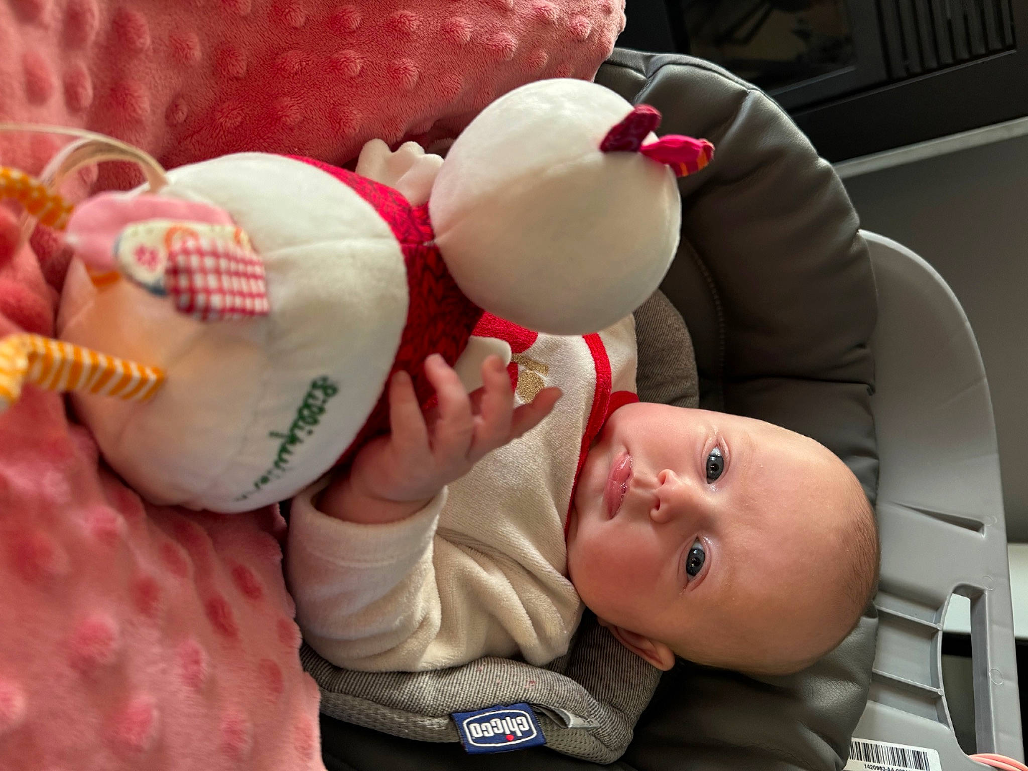 Stella a rejoint le concours — aidez-le/la à gagner de superbes lots ! baby, baby_products, baby_toddler_clothing, carmine, cheek, chest, child, comfort, finger, fun, gesture, happy, human_body, mouth, person, plush, room, skin, stuffed_toy, toddler