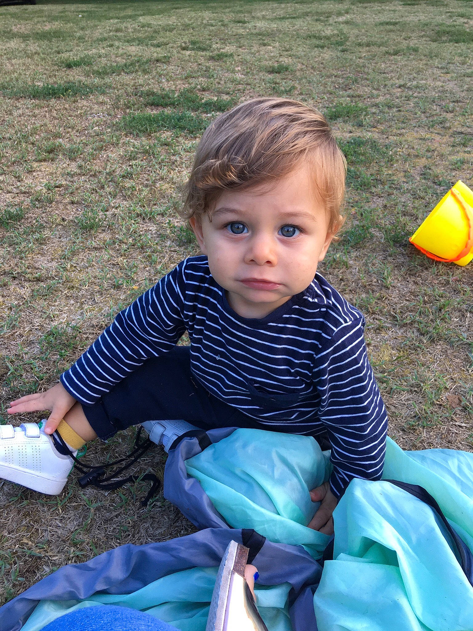 Simão participe au concours pour gagner de l'argent avec cette photo : baby, child, eye, fun, grass, leisure, people, person, plant, play, recreation, sitting, skin, smile, summer, toddler, vacation, yellow