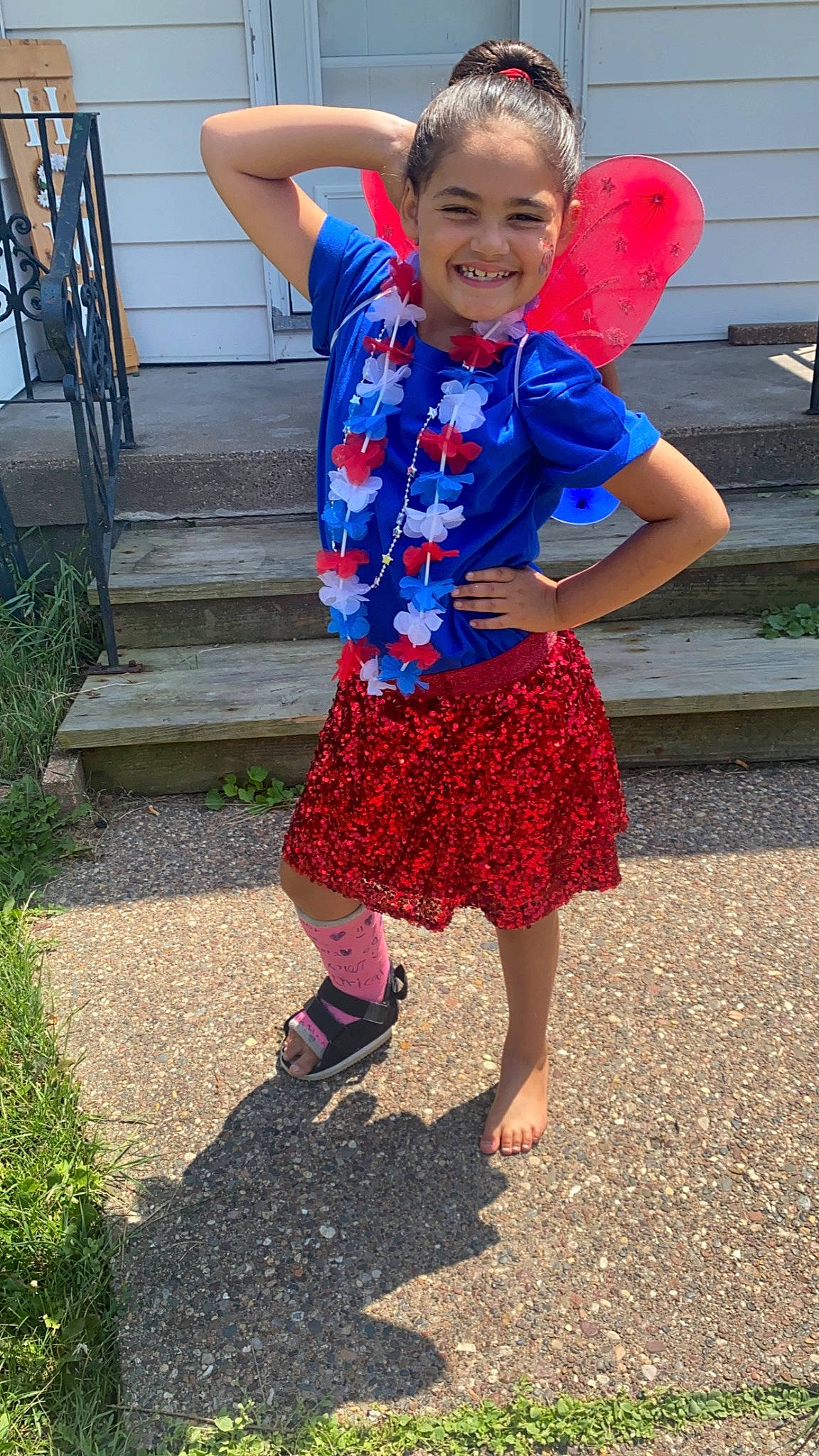 Amora is registered to the contest to win money with this photo: azure, baby_toddler_clothing, barefoot, dance, electric_blue, fun, happy, human_body, human_leg, joint, joy, leisure, magenta, pattern, person, pink, sleeve, smile, thigh, toddler