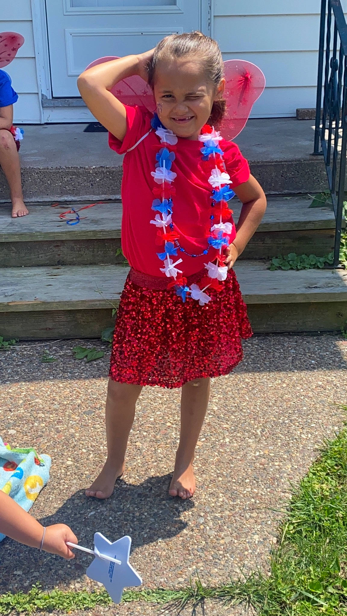 Harper joined the competition — help win amazing prizes! barefoot, blue, child, electric_blue, flip_flops, foot, fun, grass, happy, human_leg, joint, joy, leg, leisure, magenta, person, photograph, pink, sandal, smile