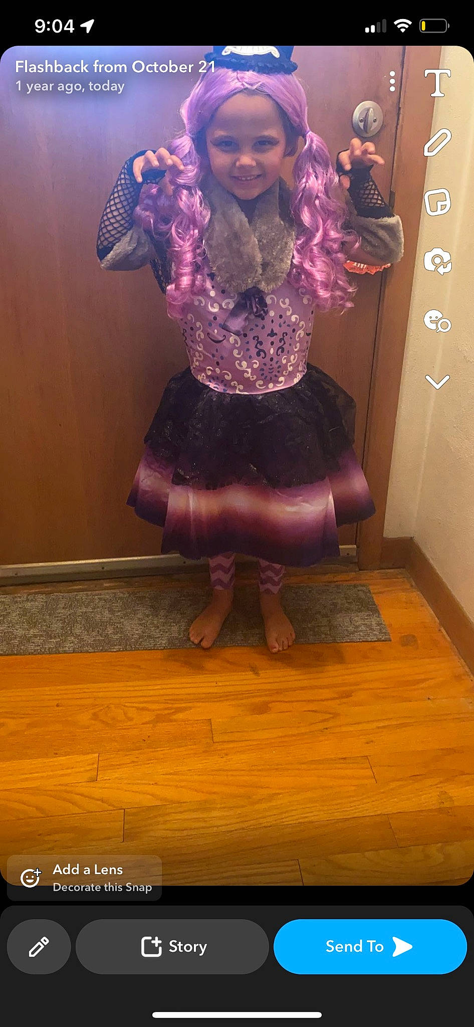 Harper joined the competition — help win amazing prizes! doll, dress, fashion_design, floor, flooring, hardwood, human_body, human_leg, joy, laminate_flooring, leg, long_hair, magenta, person, purple, thigh, toy, varnish, waist, wig