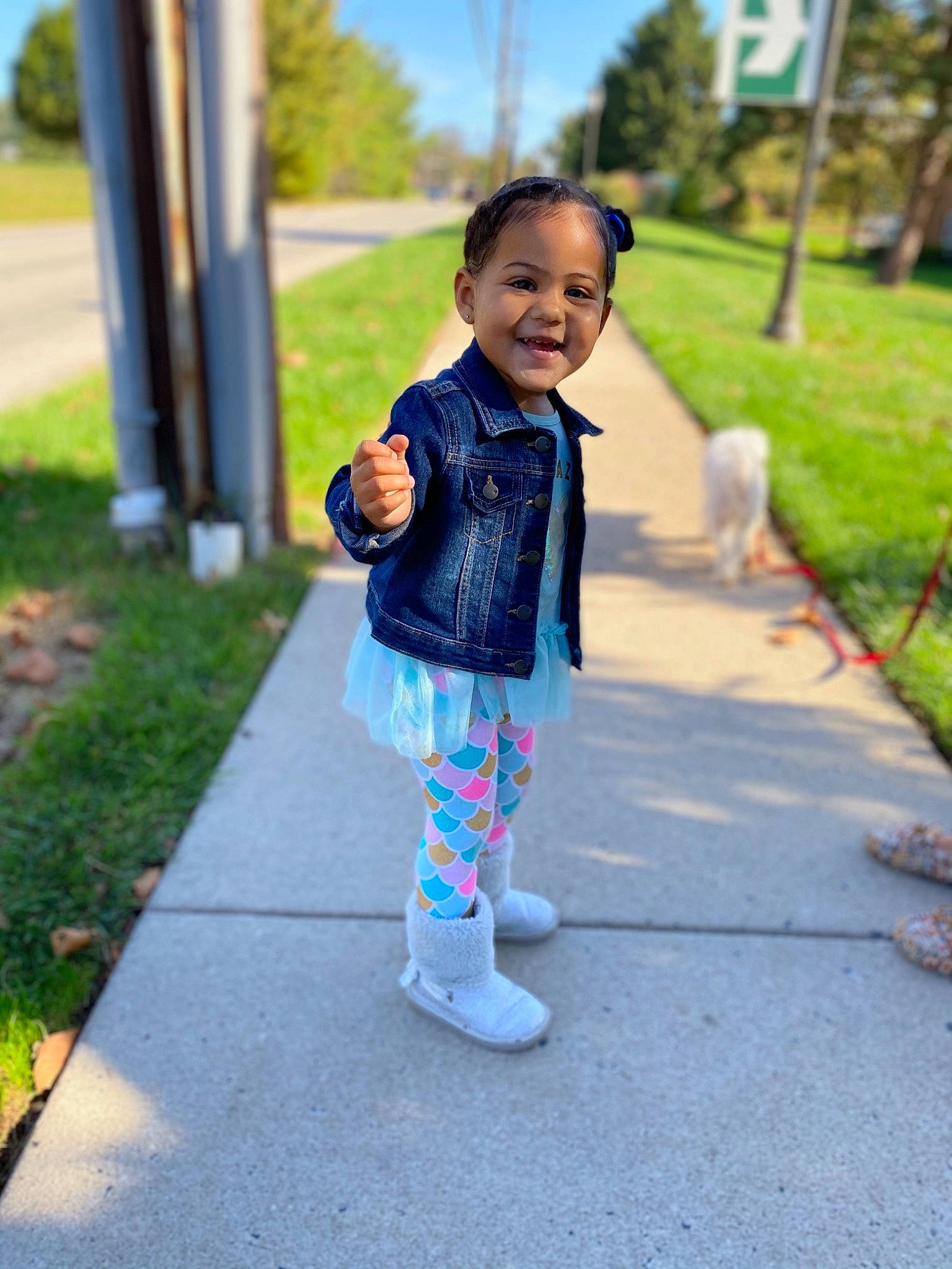 Peyton is registered to the contest to win money with this photo: baby, child, denim, footwear, grass, jacket, jeans, joy, leisure, outerwear, people, person, photography, pink, plant, play, recreation, shoe, snapshot, toddler