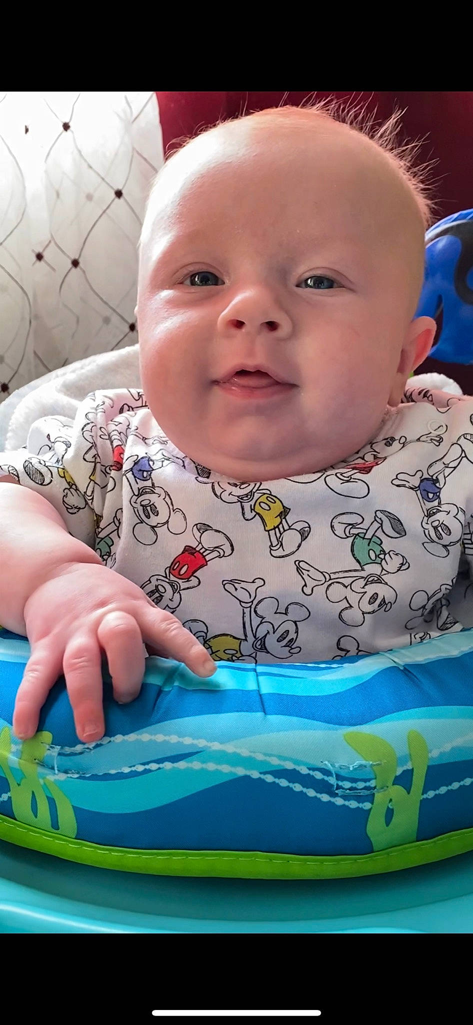 Oaklee joined the competition — help win amazing prizes! baby, baby_toddler_clothing, blue, cheek, eye, face, facial_expression, finger, green, happy, iris, lip, mouth, nose, person, product, skin, sleeve, smile, textile