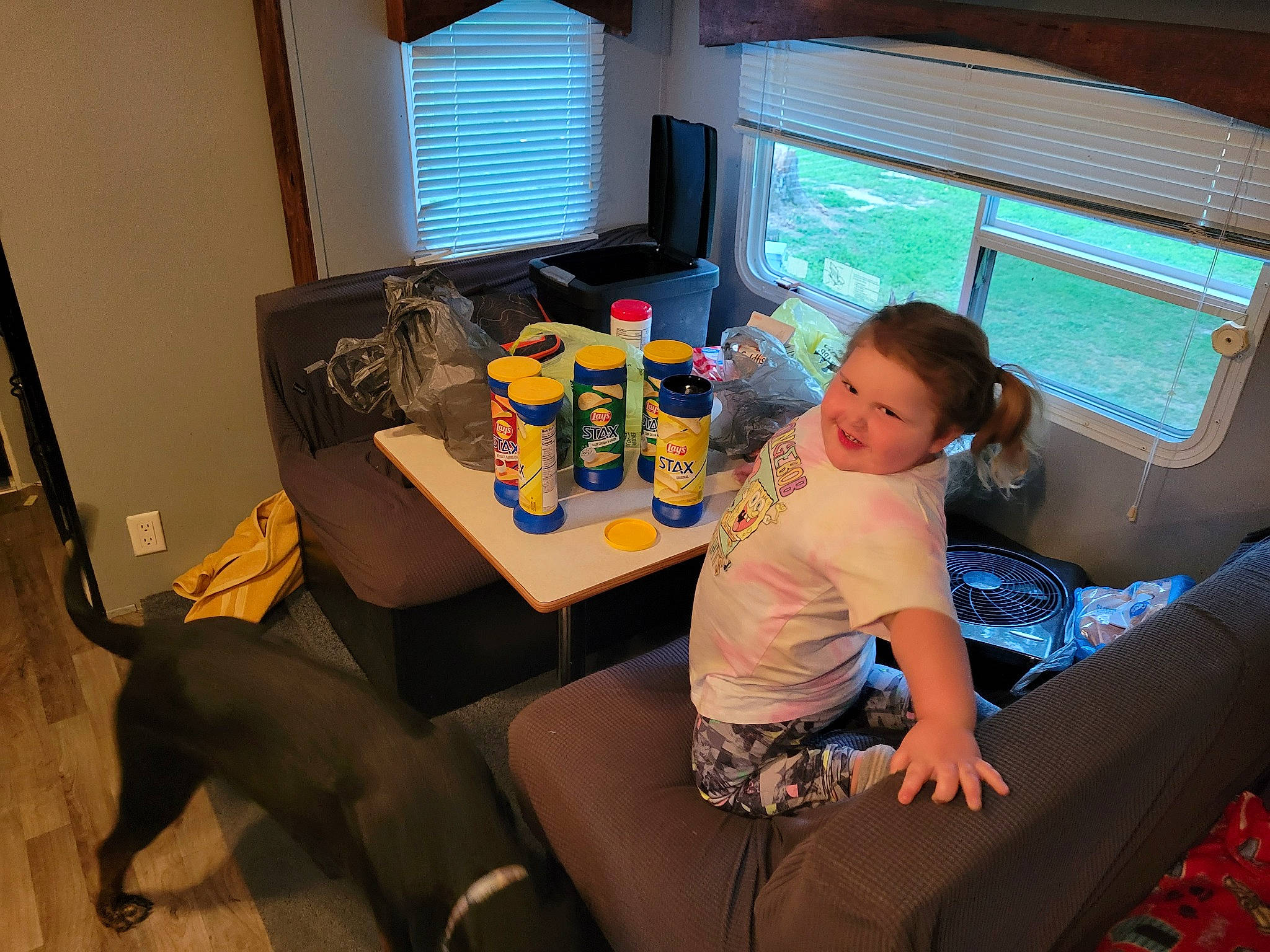 Makayla joined the competition — help win amazing prizes! chair, coffee_table, comfort, couch, desk, display_device, event, flooring, fun, home_appliance, house, joy, lamp, leisure, living_room, person, room, shorts, sitting, table