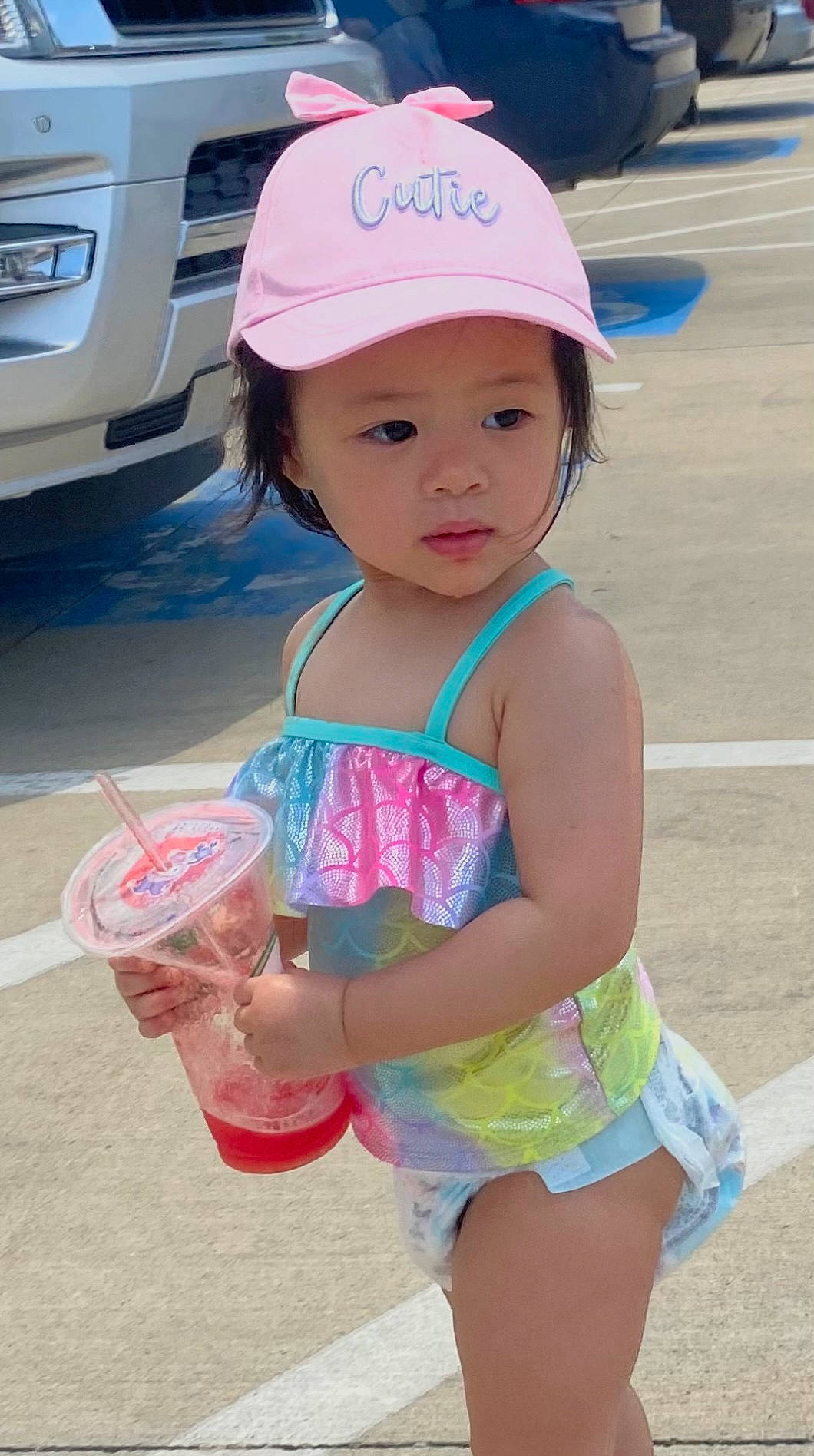 Jolie joined the competition — help win amazing prizes! automotive_exterior, automotive_lighting, baby_toddler_clothing, baseball_cap, blue, bumper, cap, child, electric_blue, fun, happy, headwear, leisure, motor_vehicle, people, person, pink, product, snapshot, summer