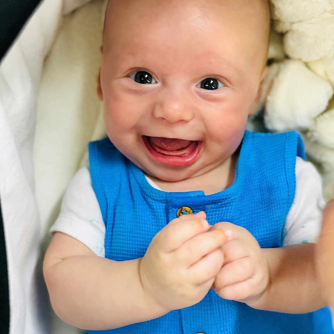 Joshua joined the competition — help win amazing prizes! baby, babylaughing, bodypart, face, finger, hand, happy, head, laughing, newborn, person, photography, portrait, smile