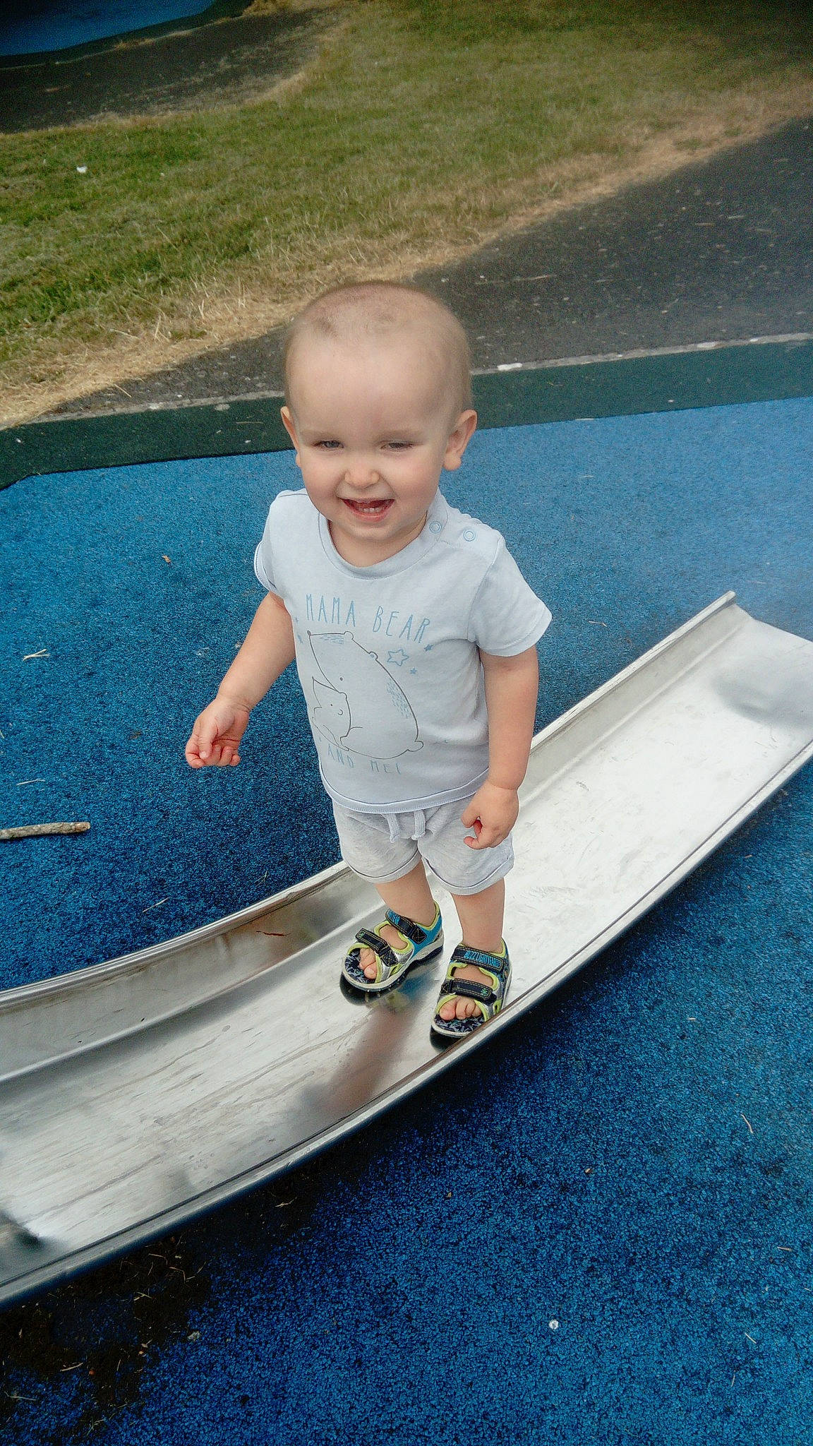 Theo joined the competition — help win amazing prizes! baby, child, fun, grass, joy, person, play, recreation, sports_equipment, summer, toddler, vacation