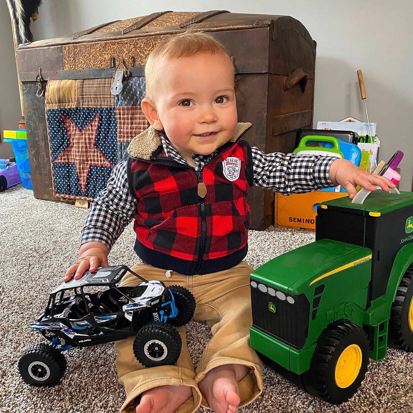 Walker joined the competition — help win amazing prizes! box, boy, child, clothing, face, footwear, grass, head, machine, male, pants, person, photography, plant, portrait, pottedplant, shoe, shorts, toy, wheel