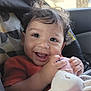 Marcus joined the competition — help win amazing prizes! baby, bodypart, car, car_interior, carseat, cushion, face, finger, hand, happy, head, homedecor, laughing, mouth, person, photography, portrait, smile, teeth, transportation