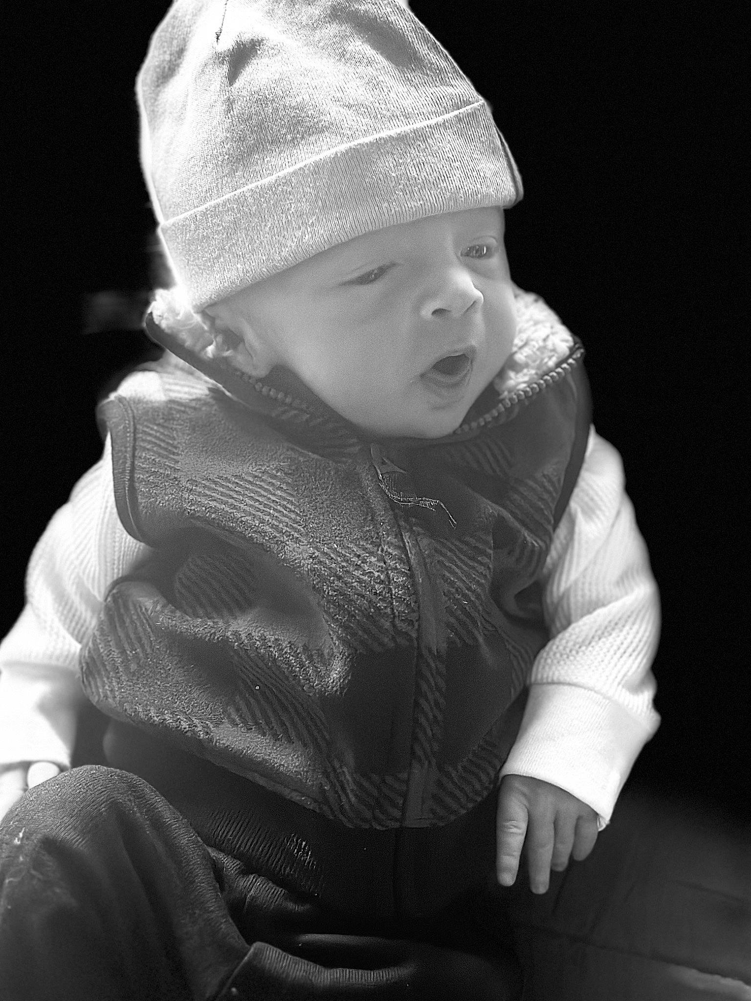 Ayden joined the competition — help win amazing prizes! baby, baby_toddler_clothing, beauty, black, cap, cheek, child, darkness, flash_photography, headgear, headwear, human_body, knit_cap, monochrome, monochrome_photography, outerwear, person, skin, sleeve, toddler