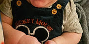 Damien joined the competition — help win amazing prizes! baby, child, cute, mickey_mouse, tongue_out, smiling, overalls, buttons, blanket, clothing, happy, infant, person, portrait, sitting, skin, face, hand, cozy, indoors