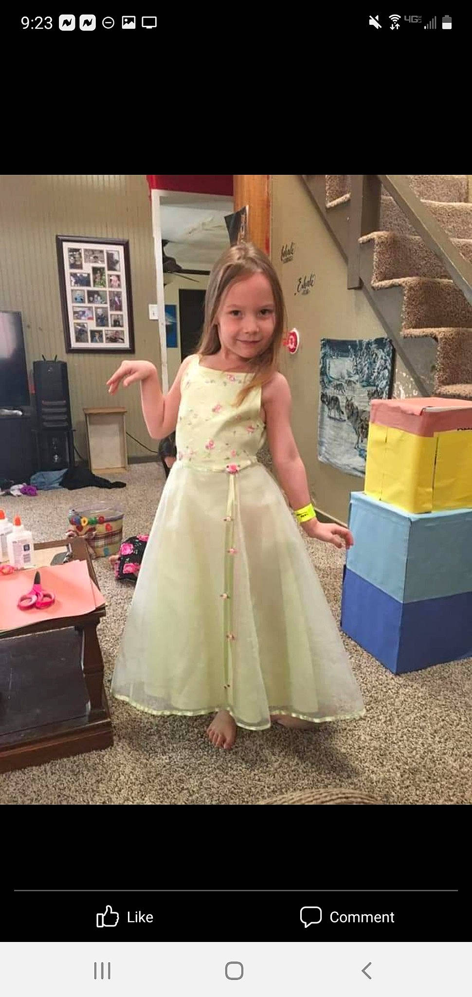 Annmarie is registered to the contest to win money with this photo: clothing, computer_monitor, dress, event, fashion_design, flash_photography, flooring, formal_wear, fun, gown, happy, joy, magenta, one_piece_garment, person, pink, sitting, smile, toddler, vintage_clothing