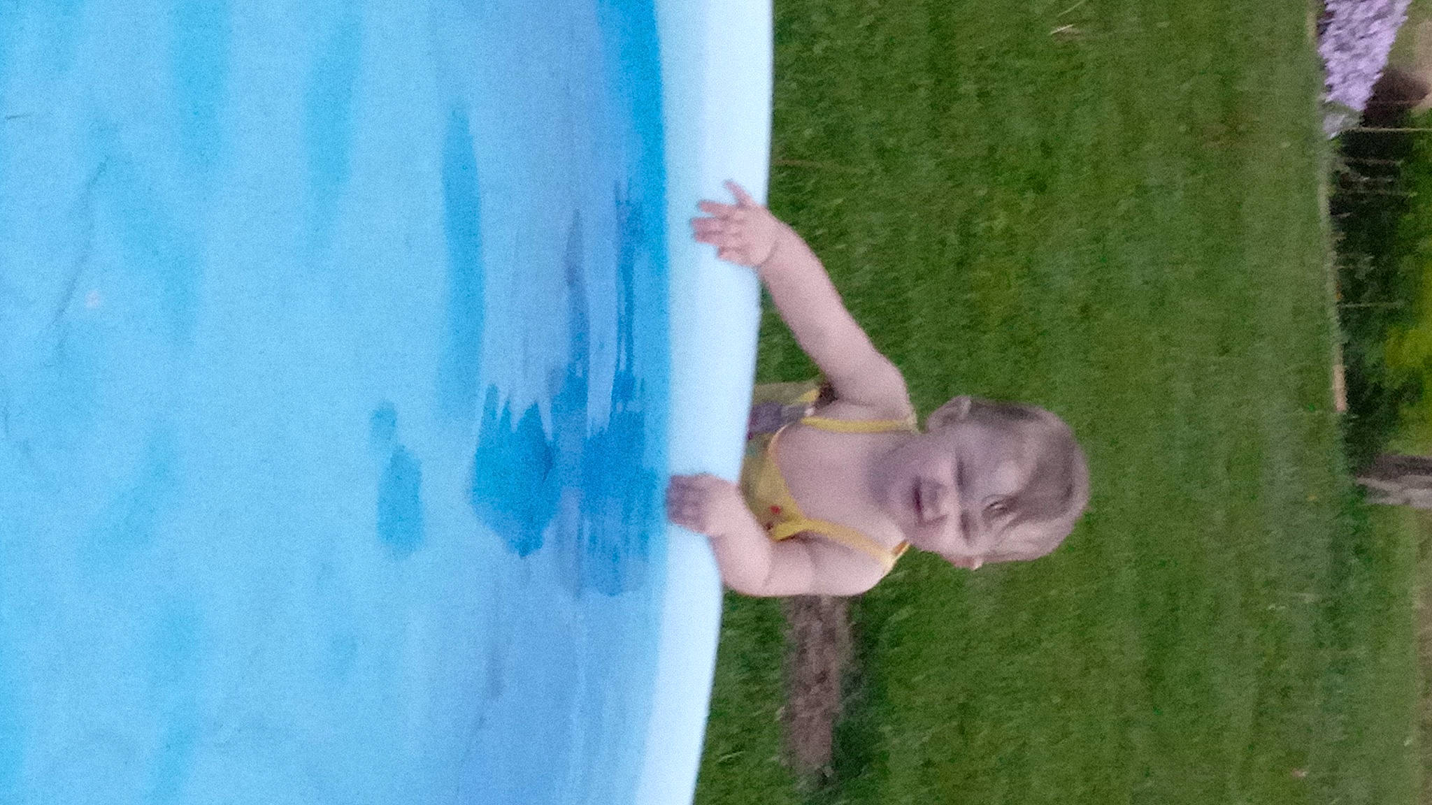 Alaina joined the competition — help win amazing prizes! baby, barefoot, child, electric_blue, fun, grass, happy, leisure, paint, people_in_nature, person, plant, play, recreation, smile, toddler, tree, water, wood