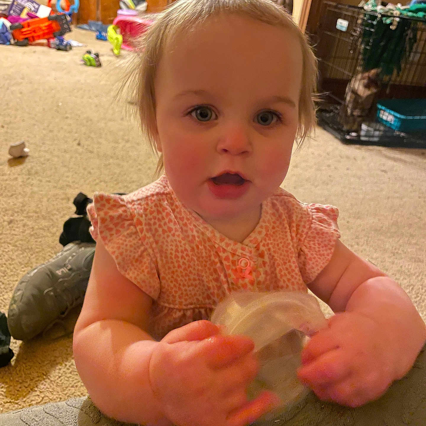 Phebe is registered to the contest to win money with this photo: accessories, baby, bag, bodypart, box, couch, crawling, face, finger, furniture, hand, handbag, head, indoors, person, photography, portrait, sitting, toy, wood