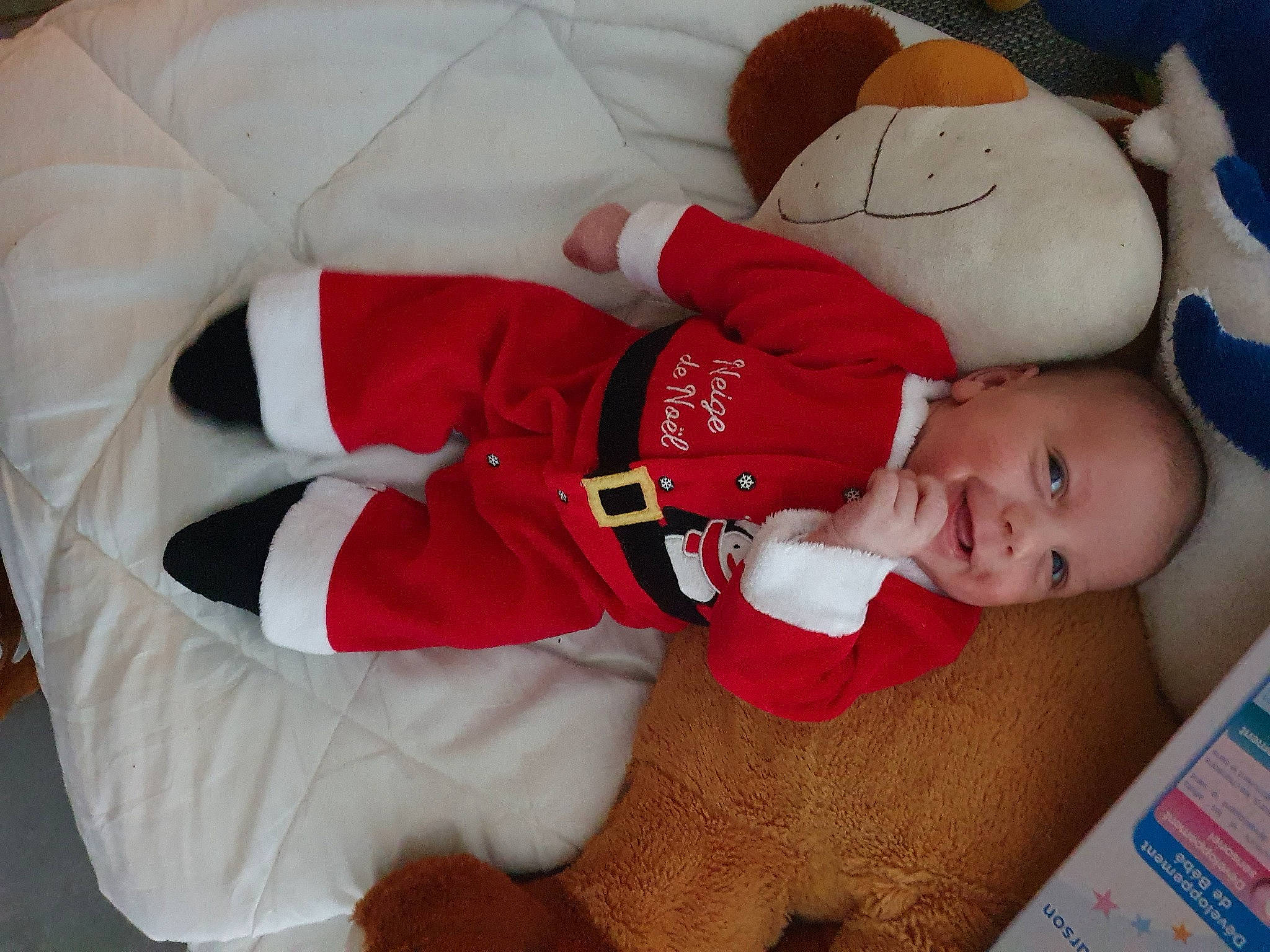 Nino participe au concours pour gagner de l'argent avec cette photo : baby, baby_products, baby_sleeping, baby_toddler_clothing, carmine, child, christmas_eve, comfort, event, fictional_character, holiday, human_body, joy, knee, lap, linens, pattern, person, room, sleeve