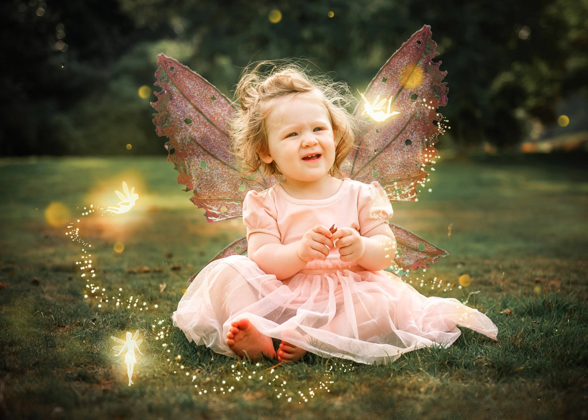 Erin joined the competition — help win amazing prizes! art, arthropod, child, facial_expression, flash_photography, fun, grass, happy, insect, leaf, moths_and_butterflies, mythical_creature, nature, people_in_nature, person, pink, pollinator, smile, summer, sunlight