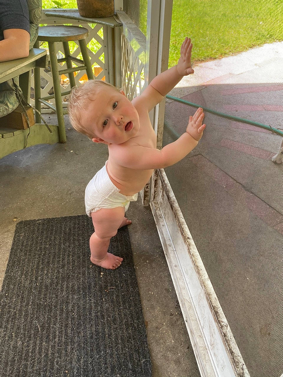 Kelvin joined the competition — help win amazing prizes! baby, child, finger, leg, person, surprise, toddler, wood