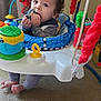 Tevy is registered to the contest to win money with this photo: baby, child, indoor, toy, activity_center, colorful, carpet, curly_hair, chewing, plaything, infant, crawling_station, clothing, feet, seat, person, young_child, blue, red, yellow