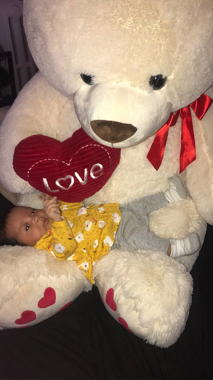Mazaray joined the competition — help win amazing prizes! baby, baby_sleeping, baby_toddler_clothing, bear, comfort, facial_expression, head, mammal, nose, organ, person, pink, plush, product, red, stuffed_toy, teddy_bear, textile, toddler, toy