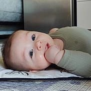 Kenneth participe au concours pour gagner de l'argent avec cette photo : arm, baby, babysmile, cheeks, cute, eyes, face, hand, indoor, infant, kitchen_background, looking_at_camera, lying_down, onesie, play_mat, portrait, skin, small_person, soft_light, young_child