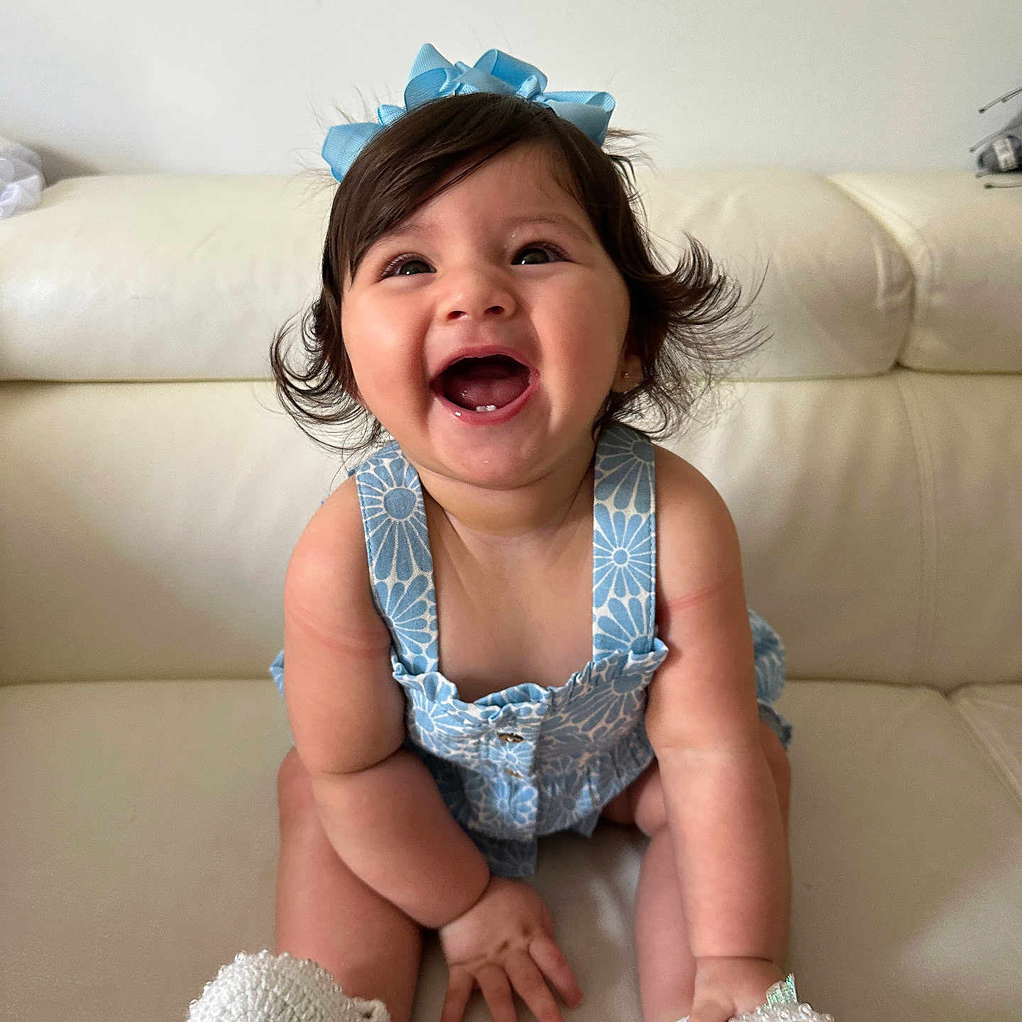 Mia is registered to the contest to win money with this photo: baby, babylaughing, couch, crying, cushion, face, furniture, happy, head, homedecor, laughing, person, photography, portrait, sad, sitting, smile