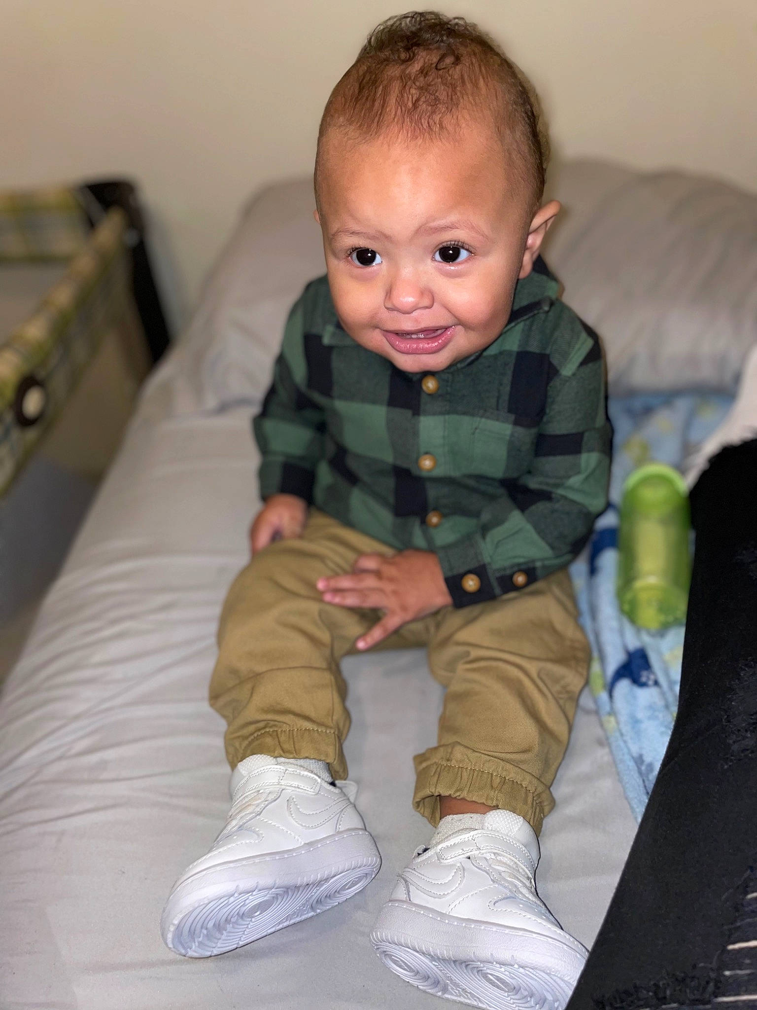 Kamdyn joined the competition — help win amazing prizes! arm, baby, baby_toddler_clothing, cheek, child, comfort, finger, head, human_body, human_leg, knee, lap, leg, person, skin, sleeve, smile, sock, thigh, toddler