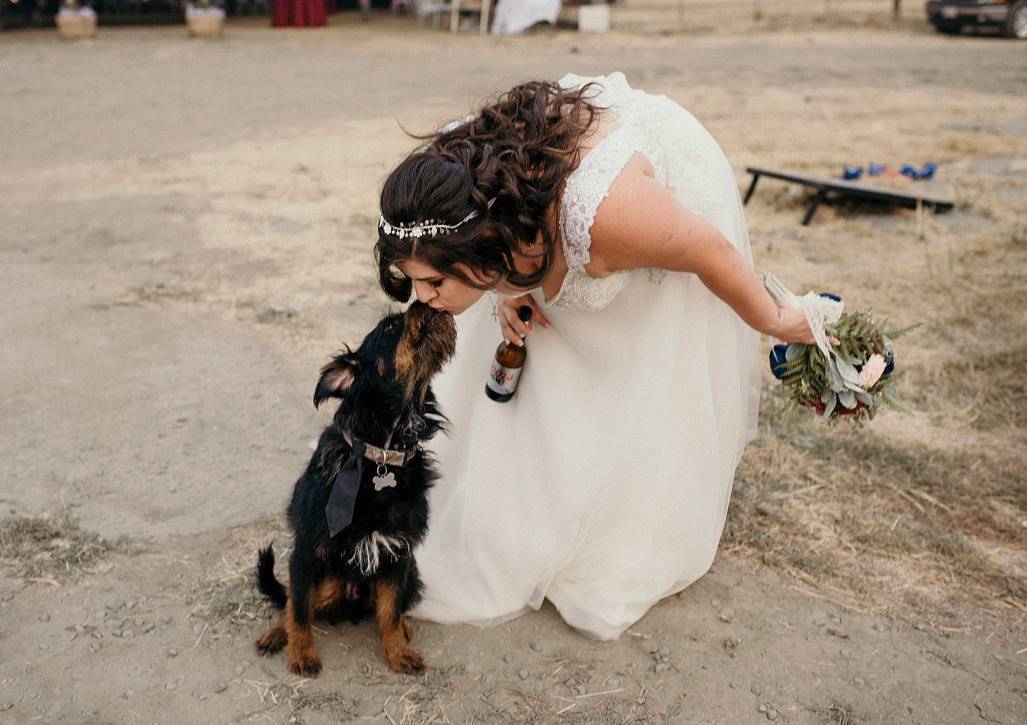 Axel is registered to the contest to win money with this photo: asphalt, bridal_clothing, bride, carnivore, companion_dog, dog, dog_breed, dress, event, eyewear, fawn, glasses, grass, happy, landscape, soil, street_fashion, sunglasses, tree, wedding_dress