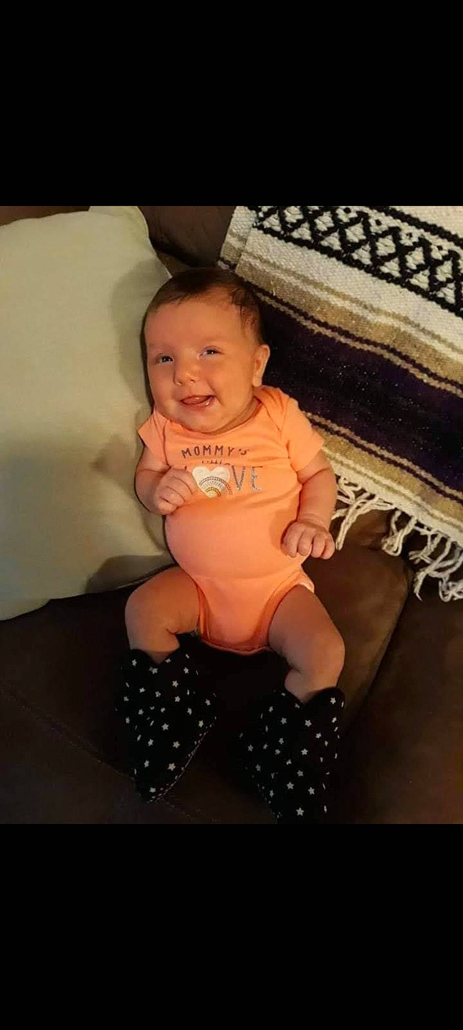 Sophia joined the competition — help win amazing prizes! baby, baby_toddler_clothing, comfort, couch, flash_photography, floor, foot, happy, head, human_body, human_leg, iris, knee, neck, person, sleeve, smile, t_shirt, thigh, thumb