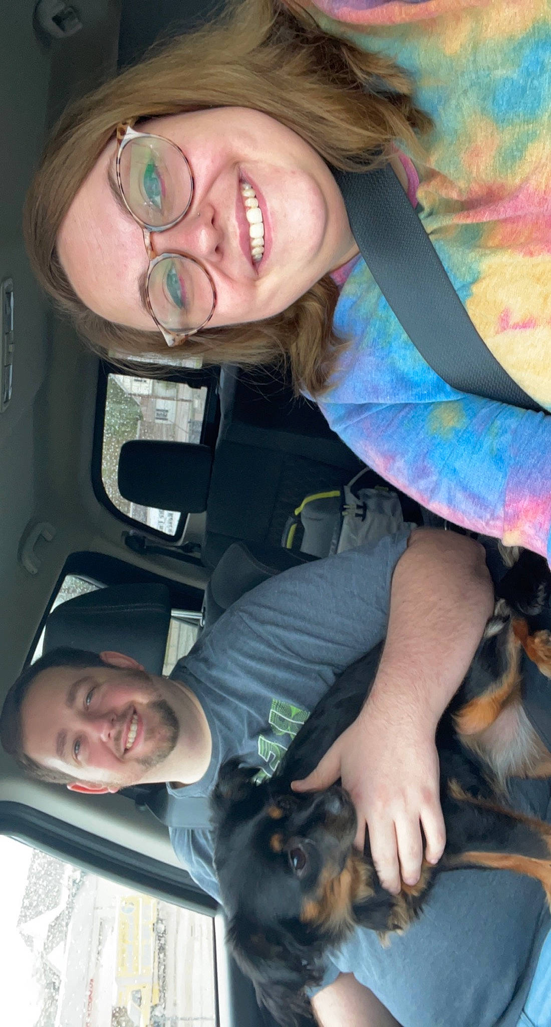 Bailey joined the competition — help win amazing prizes! beauty, black_hair, car, cool, dog, eye, eyewear, facial_expression, friendship, fun, hairstyle, happy, human, mouth, organ, photograph, skin, smile, snapshot, vehicle_door