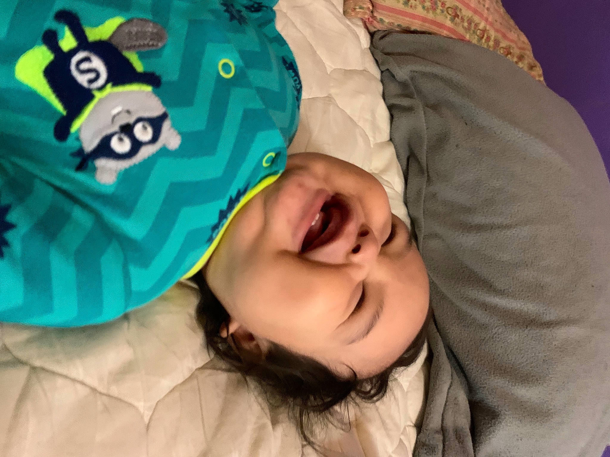 Jackson joined the competition — help win amazing prizes! baby, baby_products, baby_toddler_clothing, bedtime, cheek, child, comfort, eyebrow, fun, green, happy, headgear, linens, mouth, pattern, person, room, sleeve, smile, t_shirt