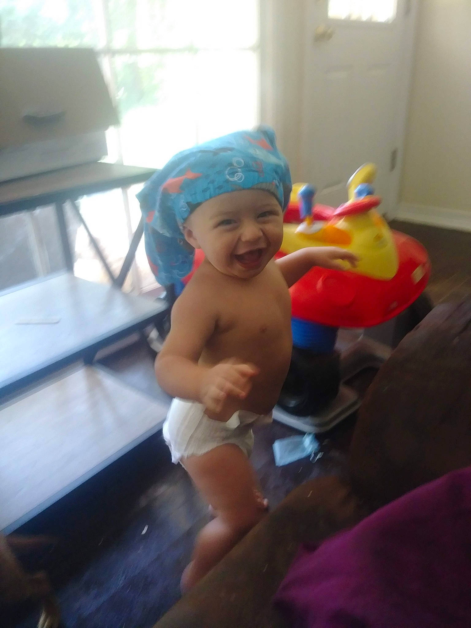 Kaceon joined the competition — help win amazing prizes! baby, bathing, cap, child, electronic_device, fun, headgear, joy, leisure, person, play, skin, smile, sun_hat, technology, toddler, vacation