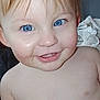 baby, bare_chest, blue_eyes, child, close_up, cute, expression, face, hair, happy, indoor, infant, messy, person, portrait, skin, smiling, teeth, toddler, young_child