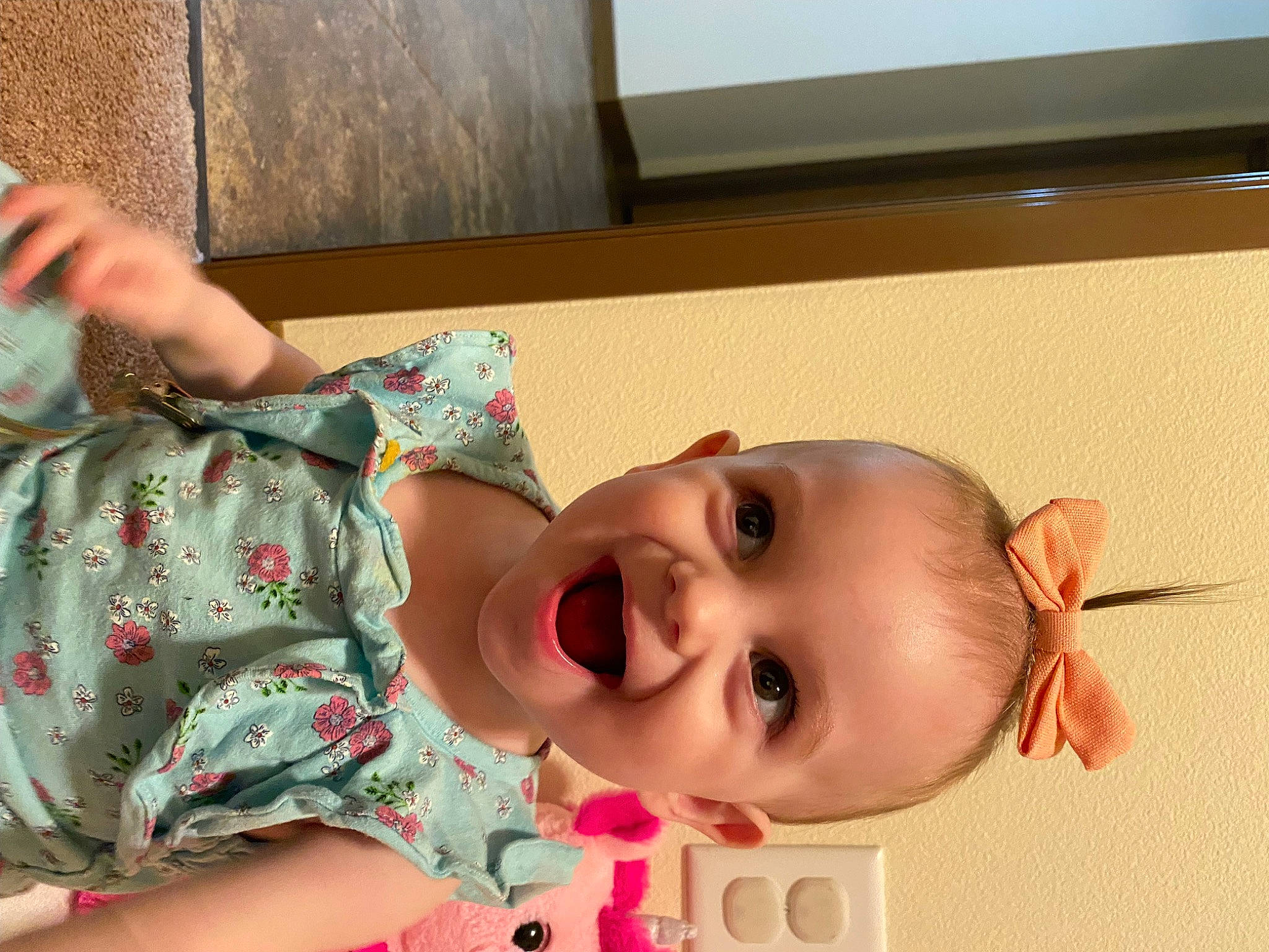 Mckenzie is registered to the contest to win money with this photo: baby, baby_toddler_clothing, cheek, child, chin, ear, eyebrow, eyelash, finger, happy, human_body, iris, lip, mouth, neck, nose, person, pink, skin, smile