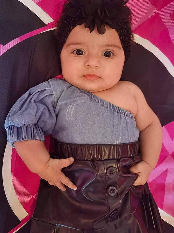 Stella joined the competition — help win amazing prizes! arm, baby_toddler_clothing, black_hair, cheek, cool, dress, eyelash, hairstyle, happy, iris, joint, lip, magenta, neck, person, pink, shoulder, skin, sleeve, toddler